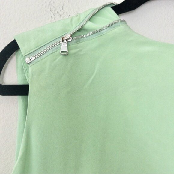 Tibi Eco Silk Cape Mini Dress 2 Mint Green Zip Sleeveless Tie Hem - Picture 7 of 16